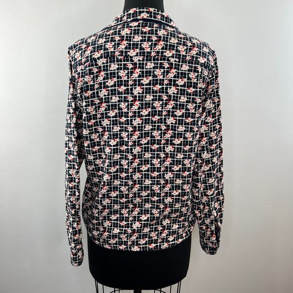 Ines De La Fressange x Uniqlo Black White Floral Button-Down Flannel Shirt Sz S - Picture 5 of 8